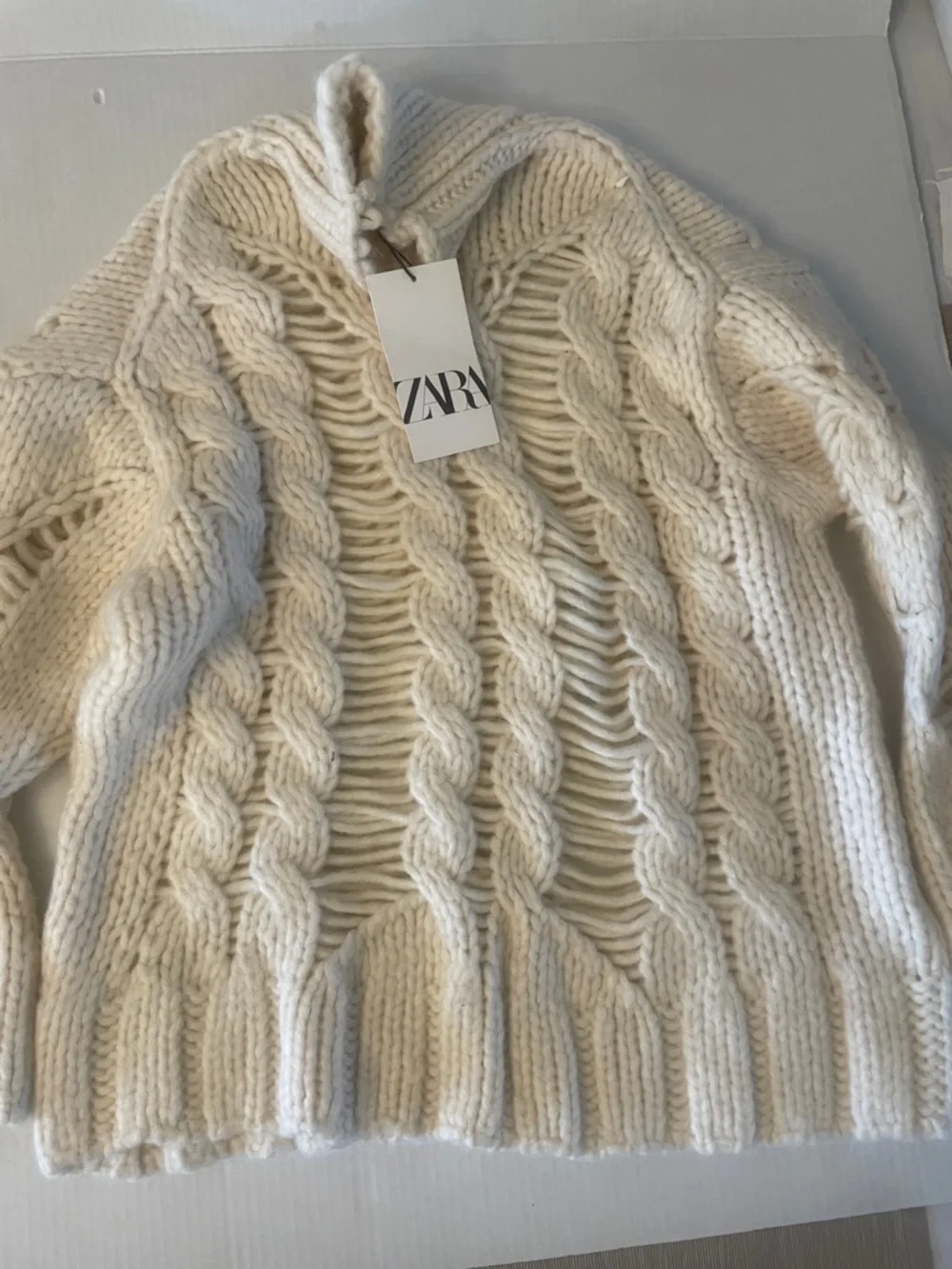 Zara Ivory Open-Stitch Cable Turtleneck Sweater - Picture 1 of 4